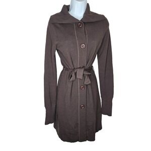 Ann‎ Taylor LOFT Brown Sweater Cardigan XS Belted Button Front Elbow Patch